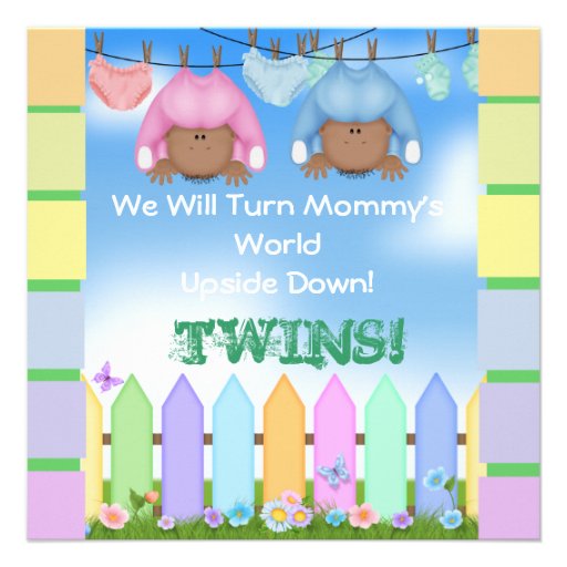 BABY SHOWER AFRICAN AMERICAN TWIN BOY & GIRL ANNOUNCEMENTS (front side)