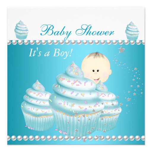 Baby Shower Baby Boy Blue Cupcake Sprinkle Personalized Invitation
