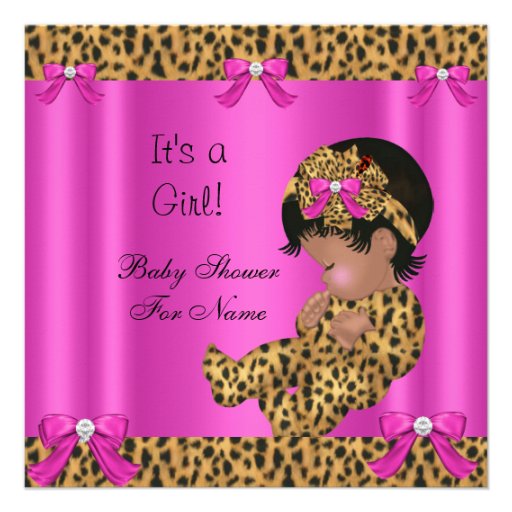 Baby Shower Baby Cute Girl Leopard Hot Pink Gold Invitations