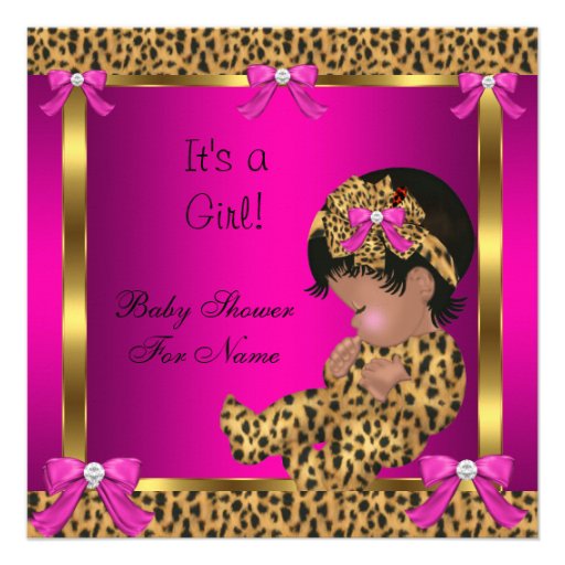 Baby Shower Baby Cute Girl Leopard Pink Gold 2 Custom Invitations
