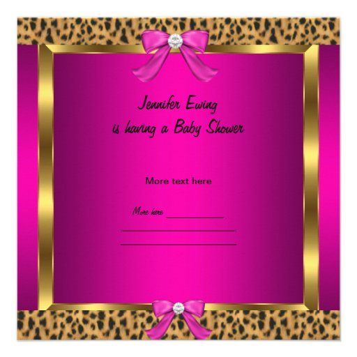 Baby Shower Baby Cute Girl Leopard Pink Gold 2 Custom Invitations