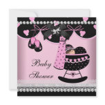 Baby Shower Baby Girl Pink Black Pearl Lace Custom Invite