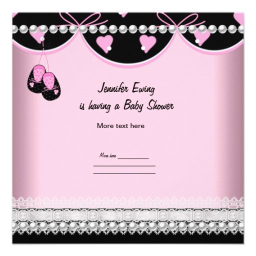 Baby Shower Baby Girl Pink Black Pearl Lace Custom Invite