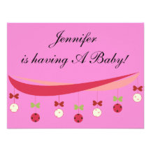 Baby Shower, Baby Girl PINK Ornaments, Custom Invitation