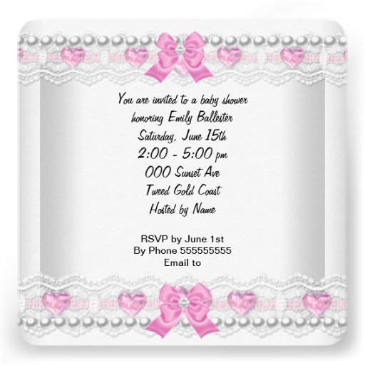 Baby Shower Baby Girl Pink White Lace Heart Shoe Invites