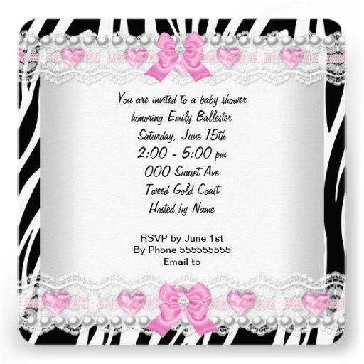 Baby Shower Baby Girl Pink Zebra Heart Custom Invitation