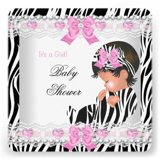 Baby Shower Baby Girl Pink Zebra Heart Custom Invitation