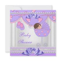 Baby Shower Baby Girl White Pink Purple Pearl Lace Invitations