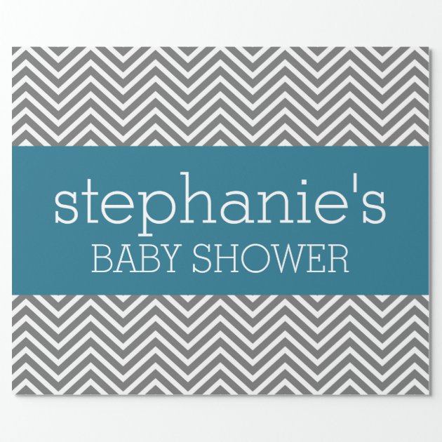 Baby Shower Banner - Teal and Gray Chevrons Wrapping Paper 1/4