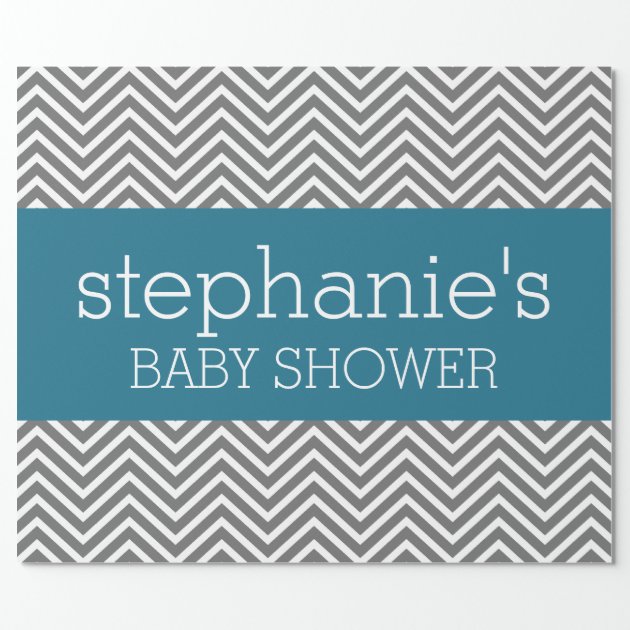 Baby Shower Banner - Teal and Gray Chevrons Wrapping Paper