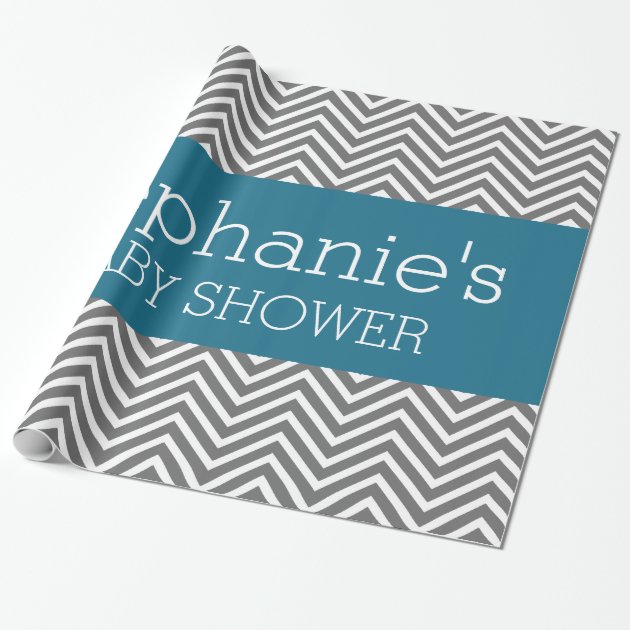Baby Shower Banner - Teal and Gray Chevrons Wrapping Paper 2/4