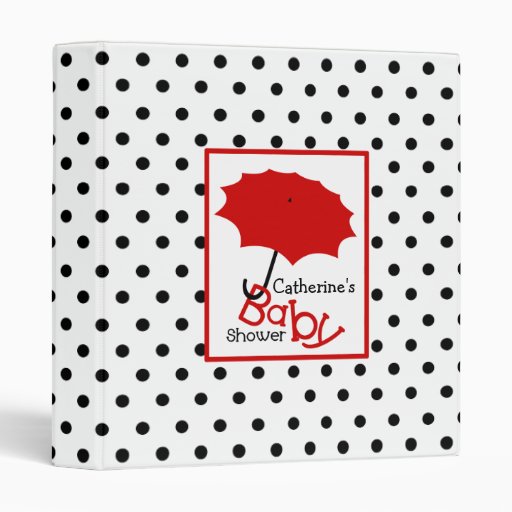 Baby Shower Binder Red Umbrella & Black Dots