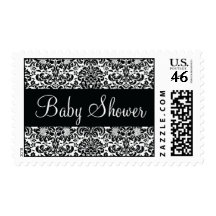 Baby Shower Black and White Damask Postage