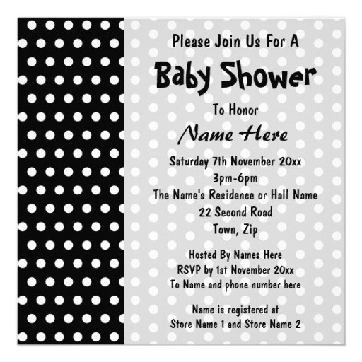 Baby Shower, Black and White Polka Dot Pattern. Announcement