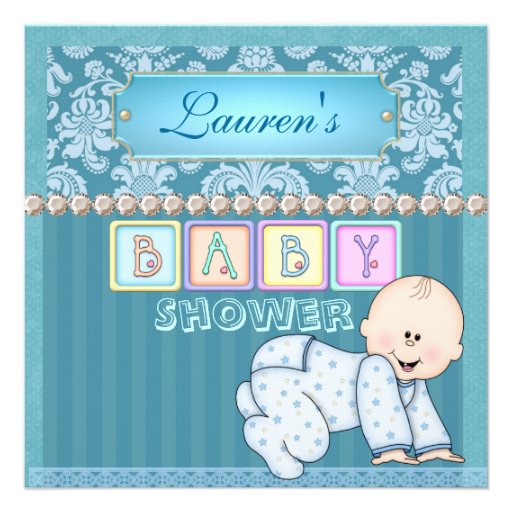 BABY SHOWER  BLUE Damask Invitation