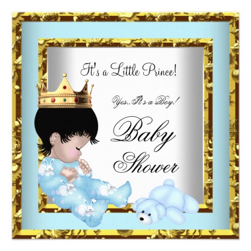 Baby Shower Blue Gold Boy crown prince 2 Custom Invites