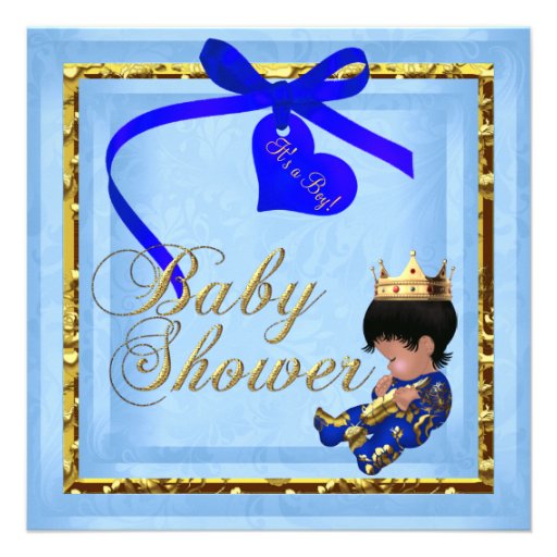 Baby Shower Blue Gold Boy Prince Custom Announcements