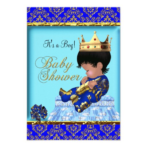 Baby Shower Blue Gold Boy Prince Custom Invitations