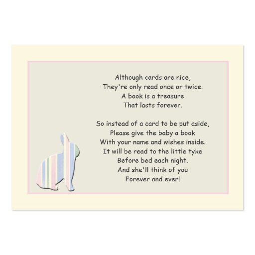 Baby Shower Book Poem Pink Insert Card Business Cards