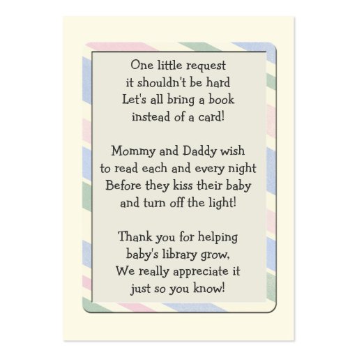 Baby Shower Book Request Insert  Card Business Card Templates (front side)