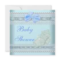 Baby Shower Boy Baby Blue Booties Pearl Lace Invite