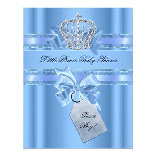 Baby Shower Boy Baby Blue Little Prince Crown Bow Custom Invitation