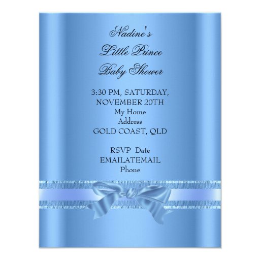 Baby Shower Boy Baby Blue Little Prince Crown Bow Custom Invitation