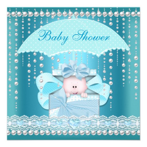 Baby Shower Boy Baby Blue Pearl Umbrella Invite