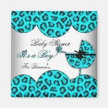 Baby Shower Boy Baby Leopard Blue Pram magnets
