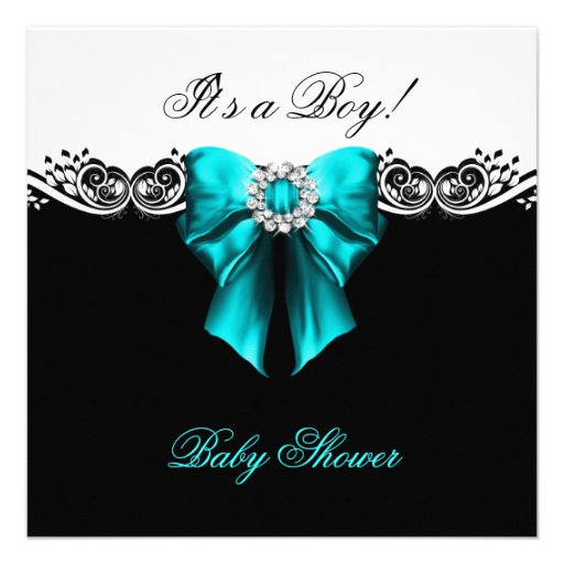 Baby Shower Boy Baby Teal Blue Black White Announcement