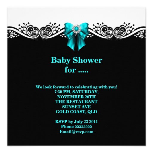 Baby Shower Boy Baby Teal Blue Black White Announcement