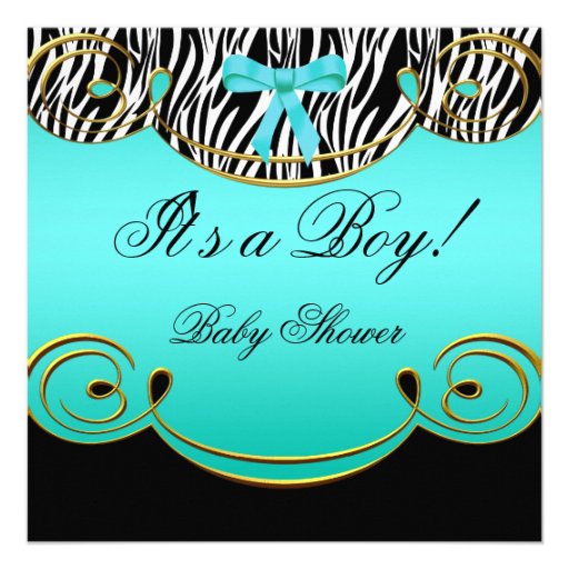 Baby Shower Boy Baby Teal Blue Black Zebra Invitation