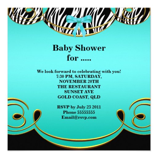 Baby Shower Boy Baby Teal Blue Black Zebra Invitation
