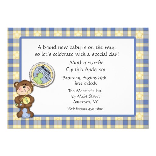 Baby Shower Boy Bear Custom Invites