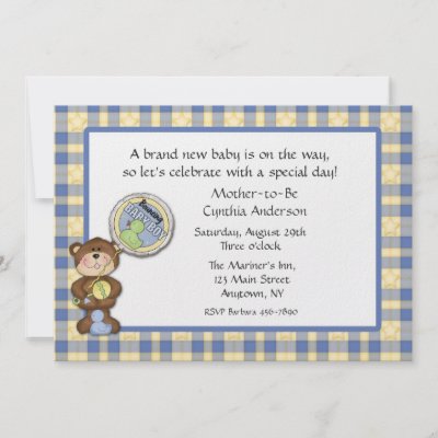 Pooh Bear Baby Shower Invitations on Baby Shower Invitation For Boy With Teddy Bear And Balloon  Blue And