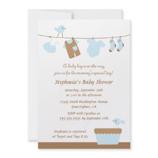 Baby shower boy birds laundry party invitation invitation