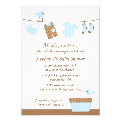 Baby shower boy birds laundry party invitation