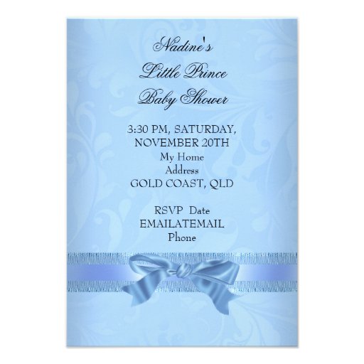 Baby Shower Boy Blue Little Prince Crown Damask Announcement