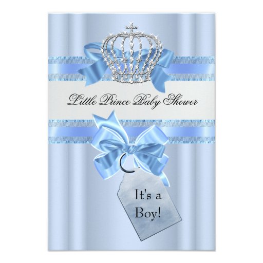 Baby Shower Boy Blue Little Prince Crown Personalized Invitation (front side)