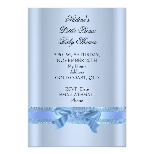 Baby Shower Boy Blue Little Prince Crown Personalized Invitation