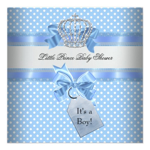 Baby Shower Boy Blue Little Prince Crown Custom Announcement