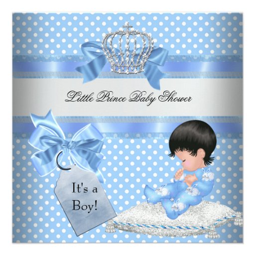 Baby Shower Boy Blue Little Prince Crown Custom Invite
