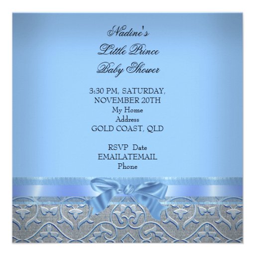 Baby Shower Boy Blue Little Prince Crown Invite
