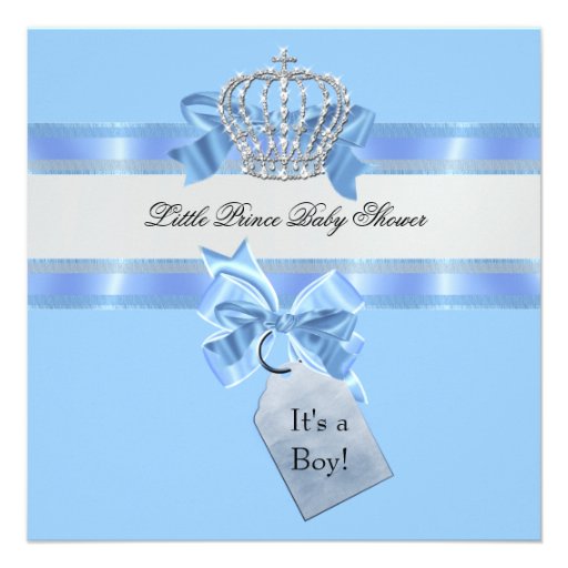 Baby Shower Boy Blue Little Prince Crown Invites