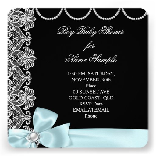 Baby Shower Boy Blue Teal Black White Lace Custom Invite