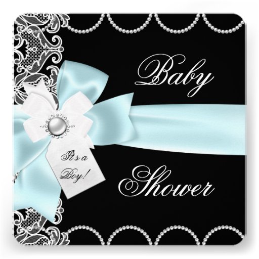 Baby Shower Boy Blue Teal Black White Lace Custom Invite