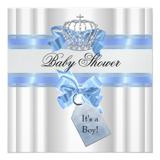 Baby Shower Boy Blue White Prince Crown Announcements