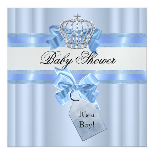 Baby Shower Boy Blue White Prince Crown Personalized Invite