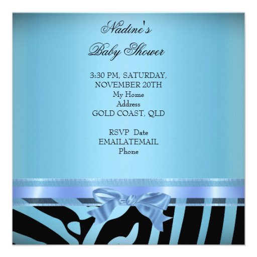 Baby Shower Boy Zebra Blue Prince Crown Black Personalized Invite