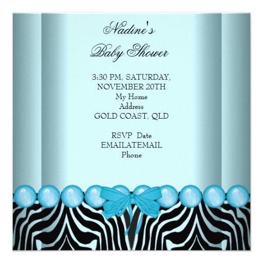 Baby Shower Boy Zebra Blue Prince Crown Black Personalized Invites